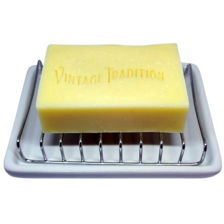 Vintage Tradition Unscented Tallow Balm Soap Bundle with White Ceramic Soap Holder - Natural Bar Soaps with Tallow Moisturizer for Moisturizing Skinc