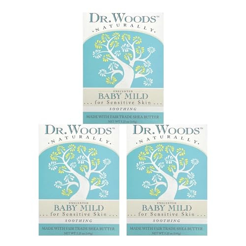 Dr. Woods Unscented Baby Mild Bar Soap with Organic Shea Butter - Made with Natural Oils, Fragrance Free Castile Bar Soap for Sensitive Skin - 5.25 O
