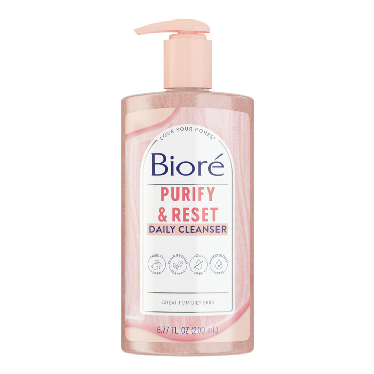 Bioré Rose Quartz + Charcoal Daily Purifying Cleanser, Oil Free Facial Cleanser Energizes Skin, Dermatologist Tested and Cruelty Free, 6.77 oz