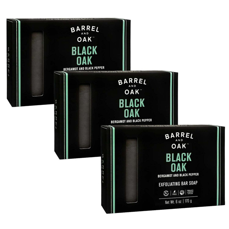 Barrel & Oak Exfoliating Bar Soap for Men, Kaolin Clay with Charcoal, Walnut Shell Powder, Olive Stone, and Essential Oils, Long-Lasting Bar Soap, Ve