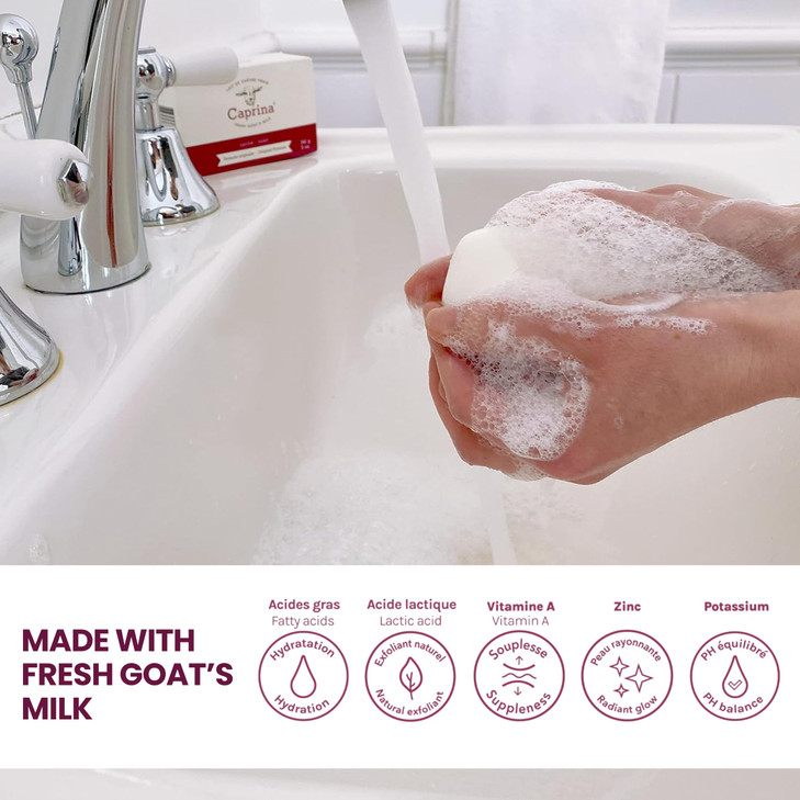 Caprina Fresh Goats Milk Bar Soap SHEA BUTTER (6-Pack) 3.2 oz (90g) each, Softening and Nourishing Cleanser, Moisturizing Goat Milk Soap