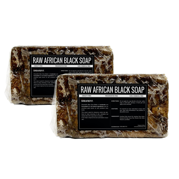 Sheanefit Raw African Black Soap Bar - For All Skin Types - Face, Body, Hair Soap Bulk Bars (15 Ounce (Pack of 2))