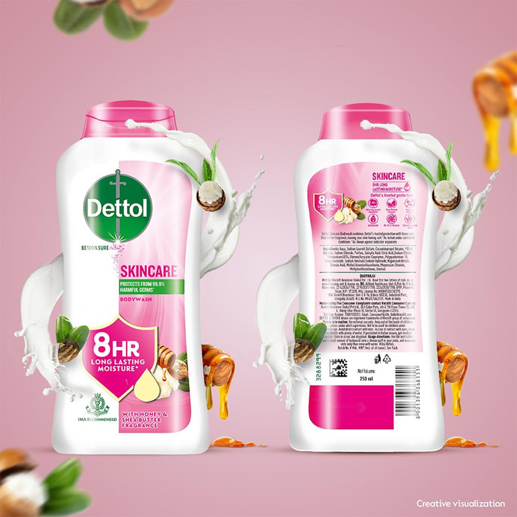 Dettol Skincare Body Wash and Shower Gel for Women and Men, 250ml | Soap-Free Bodywash | 8h Moisturization