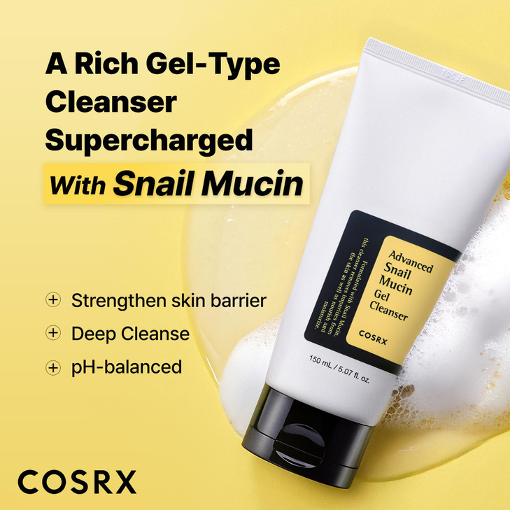 COSRX Advanced Snail Mucin Gel Cleanser, 5.07 Fl Oz / 150 mL, Rich Daily Deep Cleansing Gel for Dry & Sensitive Skin, Korean Skin Care, Not Tested on