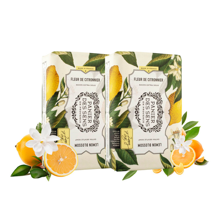 Panier des Sens - Lemon Blossom Shea Butter Bar Soap 2x 7oz/200g - Leaves Skin Moisturized and Fresh - 99% Natural & Enriched with Nourishing Shea Bu