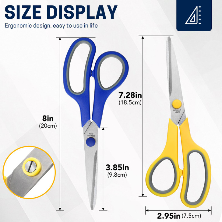 BURVAGY 24-Pack 8" All Purpose Heavy Duty Sharp Scissors Bulk for Office School Home Stainless Steel Blades Safety Soft Grip Handles,Right/Left Hande