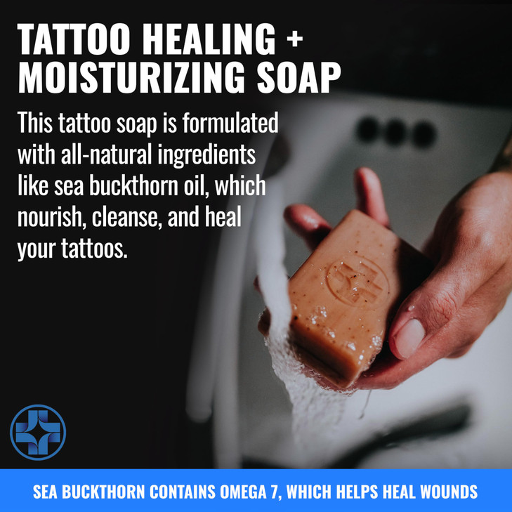 Saniderm Face & Body Bar, Cleansing Soap with Citrus Scent (1 Bar)  Hydrates and Heals Tattoos With Nourishing Sea Buckthorn Oil + Omega 7