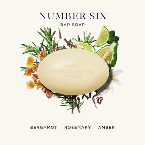 Caswell-Massey Number Six Natural Bar Soap for Men, Moisturizing Body Soap Bar for All Skin Types, Made with Essential Oils & Plant-Based Formula for