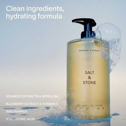 Salt & Stone Body Wash with Antioxidants for Deep Moisture | For Women & Men, Sulfate, Paraben, & Dye Free, Leaving Skin Soft and Hydrated | Bergamot