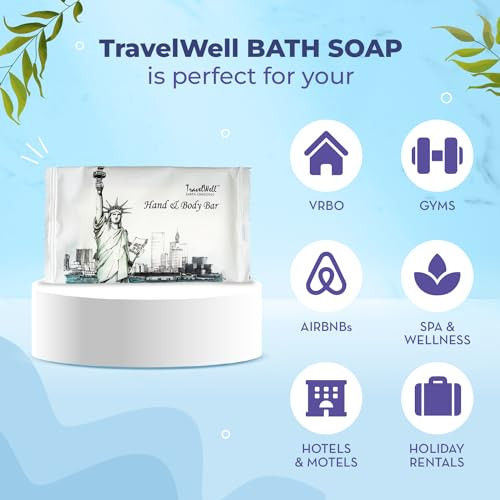 Travelwell Rectangular Bar Soap - Individually Wrapped Hotel-Style Bars - Compact Travel Soap for Toiletry Kits - Bulk Toiletries for Hotels & Care K