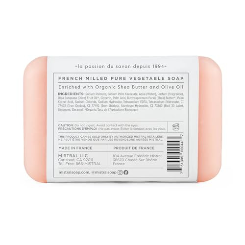 Mistral Classic French Bar Soap, Lychee Rose, 7 oz - Triple-Milled Luxury Natural Soap with Organic Shea Butter & Olive Oil | Long-Lasting Moisturizi