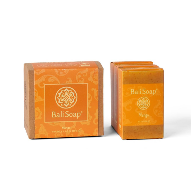 Bali Soap - Mango Natural Soap Bar for Men & Women - Vegan, Handmade, Exfoliating, Moisturizing - 3 Pack, 3.5 Oz Each