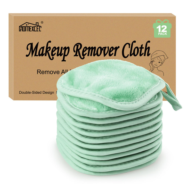 HOMEXCEL Makeup Remover Cloth 12 Count (Pack of 1), Reusable Makeup Remover Pads, Washable Ultra Soft Facial Cleansing Cloths for All Skin Types, 5 X