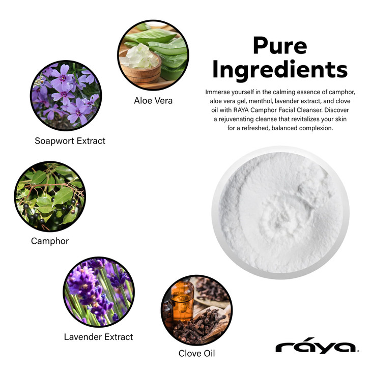Raya Camphor Soufflé Facial Cleanser (101) - pH-Balanced Blemish Facial Wash for Oily & Break-Out Skin, Blackheads & Whiteheads, Clarify Pores, Refre