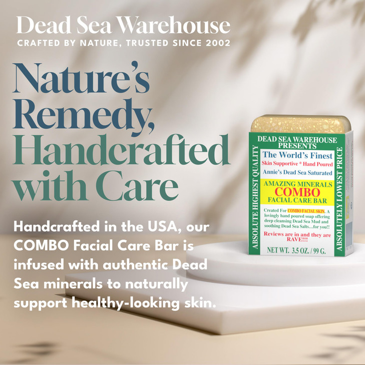Dead Sea Warehouse - Dead Sea COMBO Facial Care Bar - Face Soap for Women and Men - Clarifying Dead Sea Mud & Salt Soap for Combination Skin, Handmad