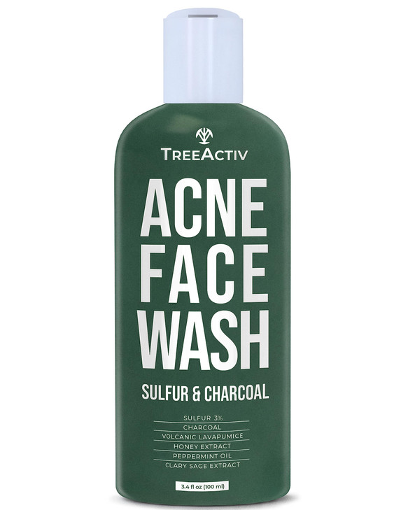 TreeActiv Acne Charcoal Face Wash 3.4 oz, Exfoliating Daily Honey & Sulfur Acne Cleanser Face Soap, Deep Cleansing Moisturizing Face Wash for Women a