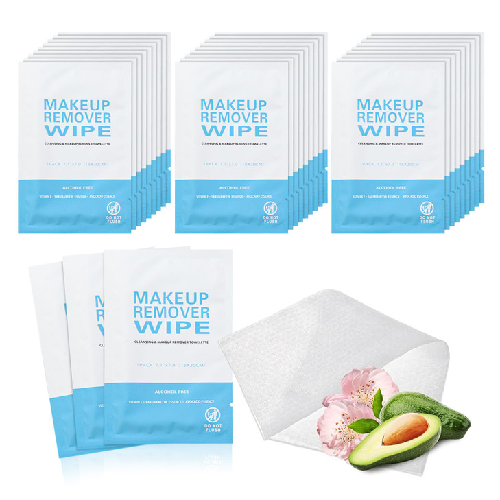 50 Pack Individual Makeup Remover Wipes, Individually Wrapped Face Cleansing Wipes, Travel Makeup Remover Cloth for Travel, Hotel Skin Care(Blue)