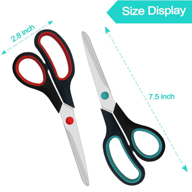 Scissors, 2 Pack 7.5 inch Scissors for Office and Home, Scissor All Purpose for School Fabric Craft Supplies Use