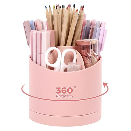 SKYDUE Desk Organizer, 360-Degree Rotating Pencil Pen Holder for Desk, Cute Desk Organizers and Accessories with 7 Slots, Desktop Organizer, Art Supp