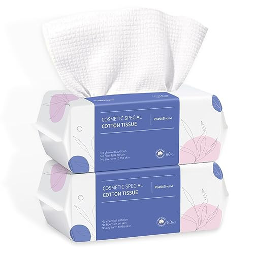 PoeticEHome Disposable Face Towel - Extra Thick Cotton Tissue Facial Cleansing Dry Wipes - Biodegradable Makeup Removing & Surface Cleaning Cloths, 2