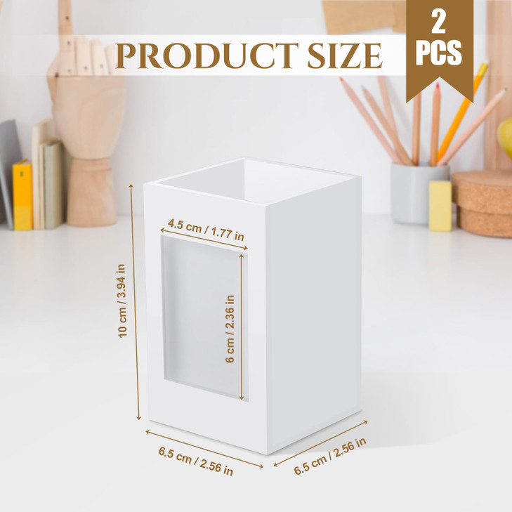 2PCS Acrylic Pen Holder for Desk?2x3 Polaroid Picture Frame Makeup Brush Holder Photos Frame Photo Pen Holder, Vase for Flowers Desktop Pencil Cup St