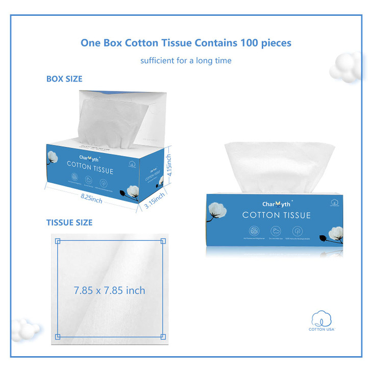 Charmyth Extra Thick Disposable Face Towel, Disposable Makeup Removing Wipes, 100% USA Cotton and 100% Organic & Cruelty Free, Lint-Free Cotton Tissu