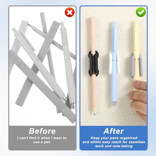 Qulkws 6 Pcs Silicone Pens Holders Sticky Pen Holder Pens Holders with Dual Slots Easy Organize & Access Adhesive Pen Holder for Marker Stylus Wall D