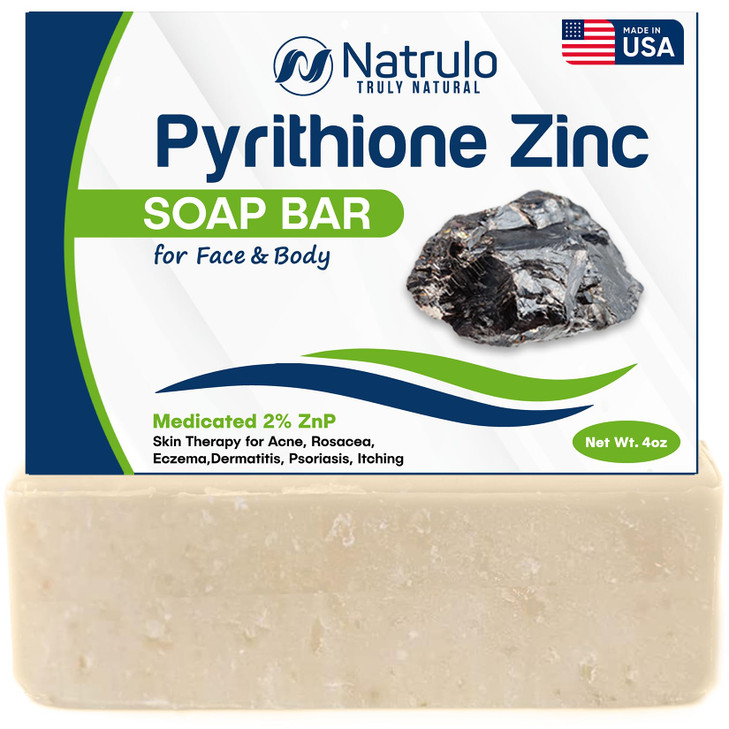 Pyrithione Zinc Soap Bar for Face & Body, 4oz | Medicated 2% ZnP Bar Soap Skin Therapy Cleanser for Acne, Rosacea, Eczema, Dermatitis, Psoriasis, Itc