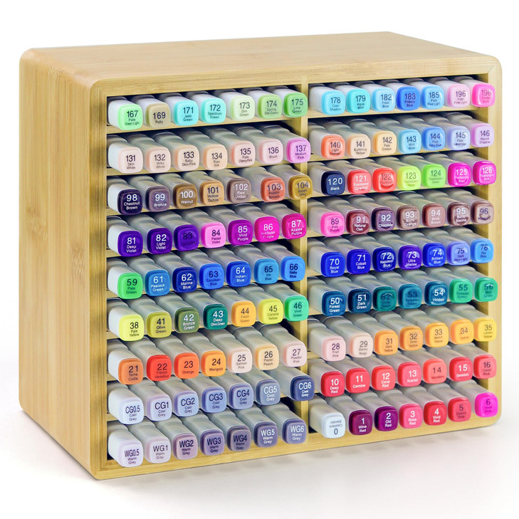 Uibyriy Marker Organizer for 126 Markers, Bamboo Marker Storage Holder with 18 Compartments, Art Supply Storage for Pens, Pencils & Brushes, Wooden D