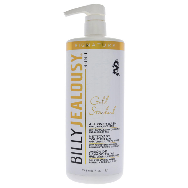 Billy Jealousy Gold Standard 4-in-1 All Over Wash - Hand, Body, Face and Hair Cleansing, Soothing and Moisturizing Wash, Papaya, Mint, Rosemary, Cucu