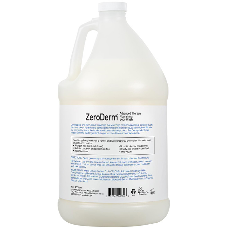 Ginger Lily Farms Botanicals ZeroDerm Advanced Therapy Nourishing Body Wash, 100% Vegan & Cruelty-Free, Fragrance Free, 1 Gallon (128 Fl. Oz.) Refill