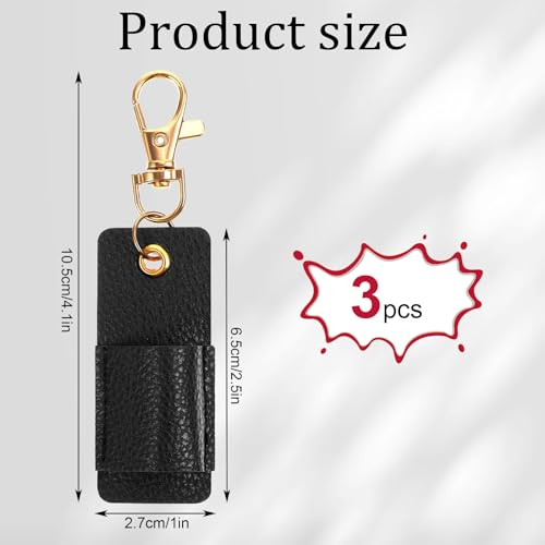 CIATBYYJ 3 Pcs Pen Holder for Lanyard, Black Anti-Lost PU Leather Pen Holder for Lanyard, Portable Pocket Protectors for Pens and Pencils for Keychai