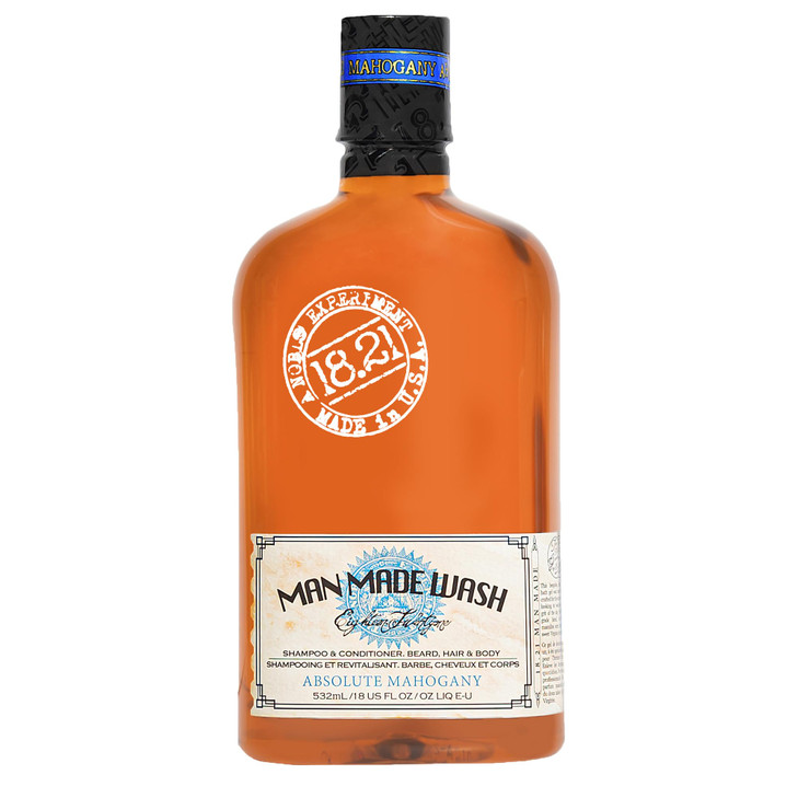 18.21 Man Made Original Absolute Mahogany 3-in-1 Body Wash, Shampoo, & Conditioner for Men, All Hair & Skin Types, Strengthens and Moisturizes in a M