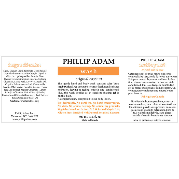 Phillip Adam Coconut Body Wash for All Skin Types - Sulfate Free and Gluten Free - All-Natural Based Ingredients - 13.5 Fl Oz