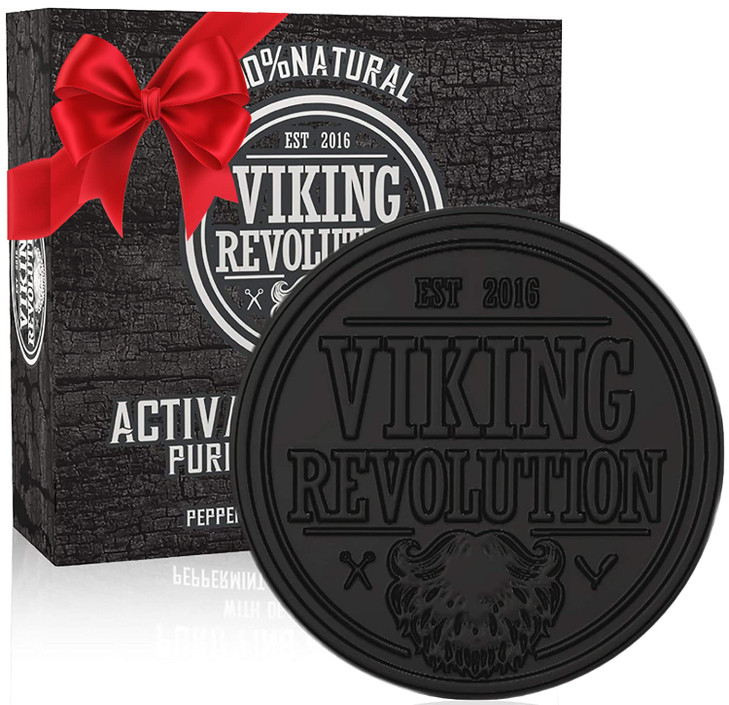 Viking Revolution Skin Cleaning Agent Activated Charcoal Soap for Men w/Dead Sea Mud, Body and Face, Cleanser,Cleansing Blackheads - Peppermint & Euc