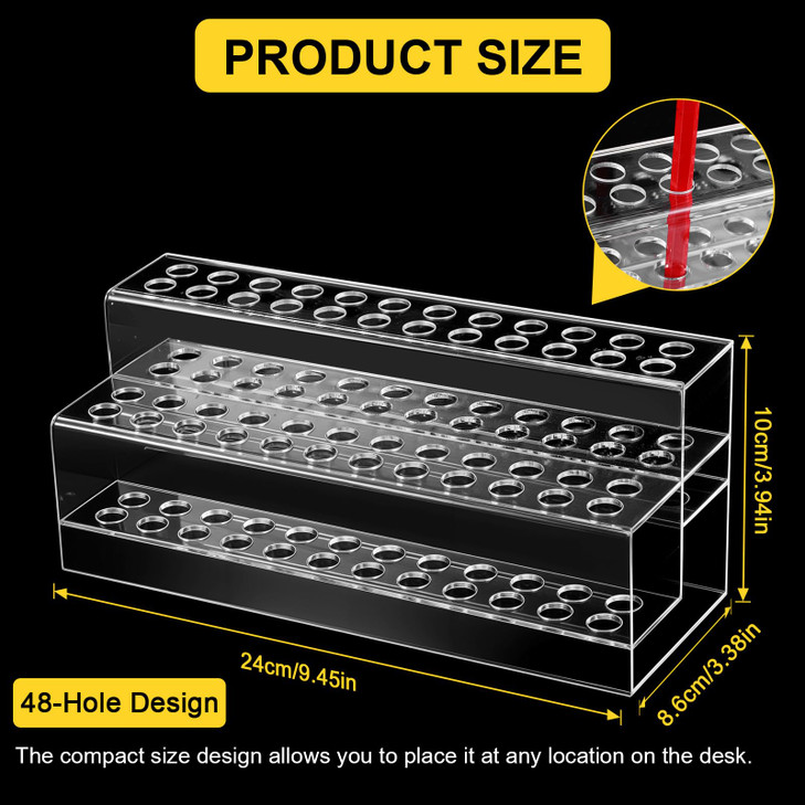 DIVINA VITAE Clear Acrylic Pen Holder 2 Tier Pen Display Stand Pen Storage Organizer 48-Slots Eyebrow Pen Stand Makeup Brush Rack Organizer for Home