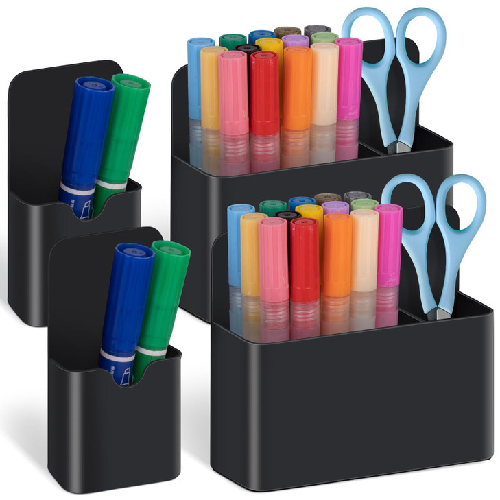 Grtard 4 PCS Magnetic Pen Holder, Black Magnetic Marker Holder for Whiteboard, Magnetic Dry Erase Marker Holder, Magnetic Pen Holder for Refrigerator
