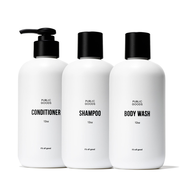 Public Goods Shower Essentials for Men and Women | Natural Shampoo, Conditioner & Body Wash | Made with Organic Essential Oils | Sulfate & Paraben Fr