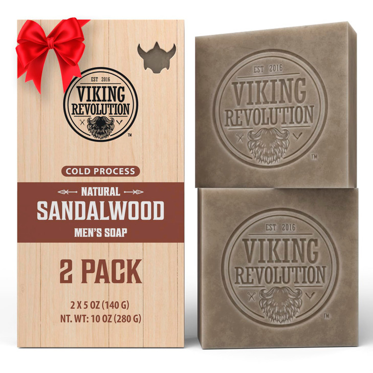 Viking Revolution Sandalwood Natural Soap for Men - Mens Soap Bar with Essential Oils Cold Pressed Bar Soap for Men - Nourishing Mens Bar Soap with C