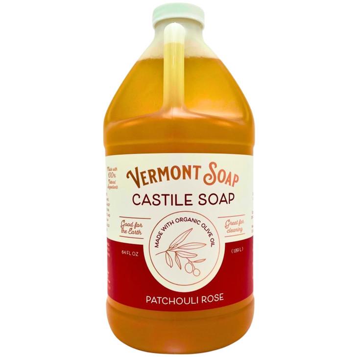 Vermont Castile Soap Patchouli Rose, Gentle Liquid Soap for Sensitive Skin & Natural Body Wash, Organic Hair Shampoo for Oily Hair, Aloe Castile Soap