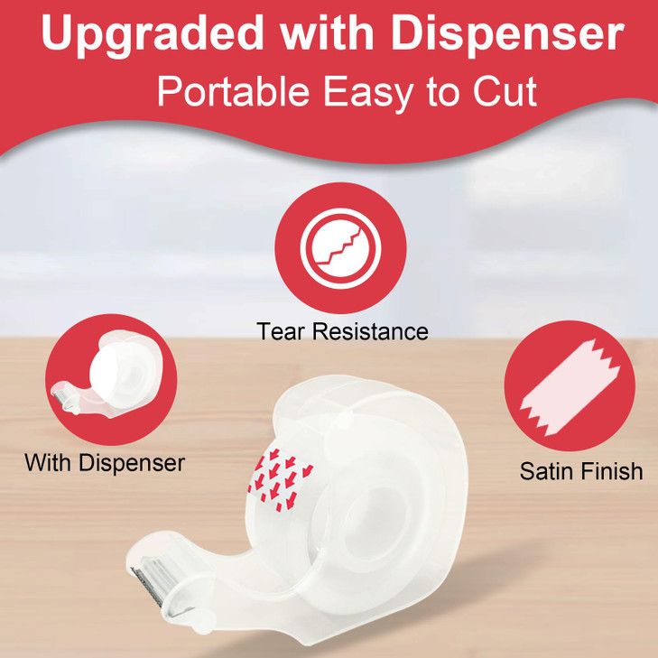 JWOWO Clear Tape 6 Pack with Refillable Tape Dispenser, Holiday Supplies and Gift Wrap Tape, Great for Christmas Crafts, Matte Finish, 3/4 in x 650