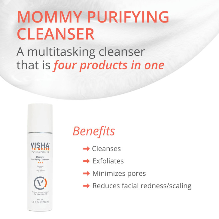 Visha Skincare Mommy 4 in 1 Multitasking Purifying Cleanser, Pregnancy and Nursing Safe Face Cleanser, Minimizes Pores, Reduce Facial Redness and Exf