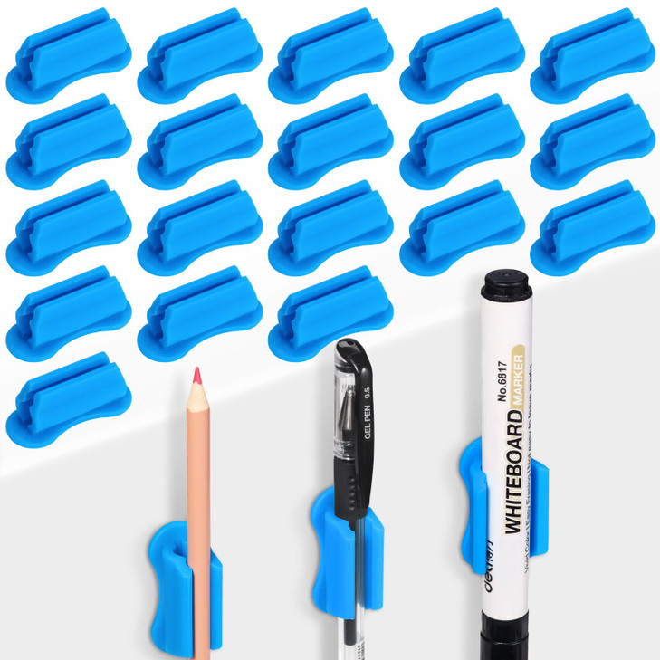 DEXLALA Pen Holder for Desk, 20 PACK Adhesive Silicone Pen Holder for Classroom Clipboard Attachment, Marker Holder, Pencil Holder,Marker Clip for De