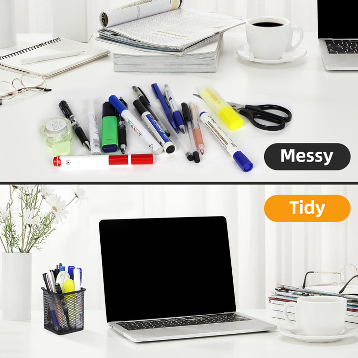 TooCust Black Mesh Pencil Cup Holder for Desk, 12 Pack Mesh Square Pen Holder - Thickened Metal & Non-Slip Bottom, Wire Pencil Holder Makeup Brush Ho