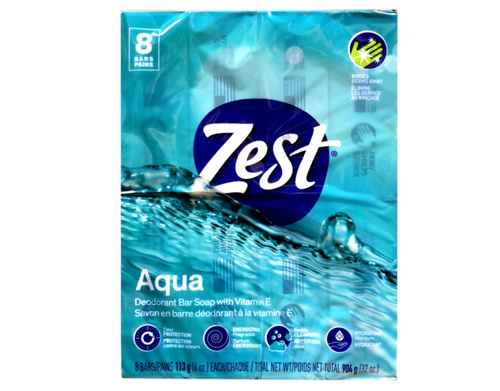 Zest Aqua Pure Cleansing Bar Soap 20% More Moisture 8 Count Pack of 2