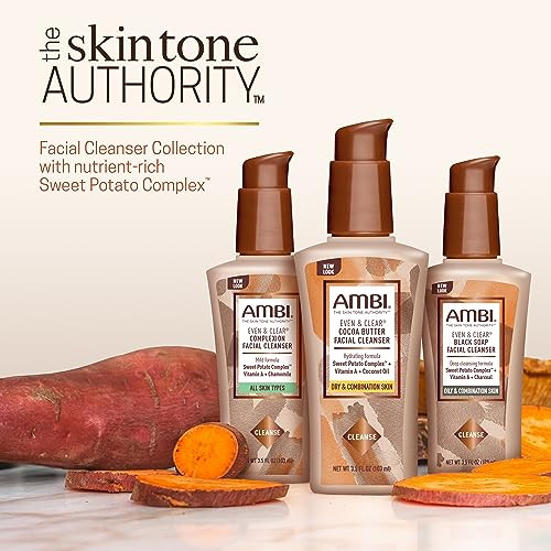 Ambi Even & Clear Complexion Facial Cleanser, For Men & Women, All Skin Types, Sweet Potato, Chamomile, Green Tea, Hydroquinone-free, Soap-free, Alco