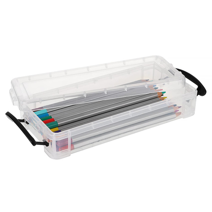 BTSKY 12 Pack Large Capacity Pencil Box, Plastic Pencil Case Crayon Box Bulk, Clear Marker Organizer Stackable Brush Painting Pencils Storage Box for