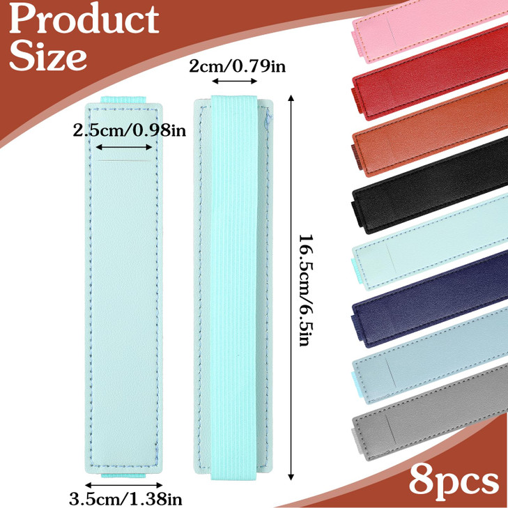 KFHENSOMR Elastic Notebook 8Pcs Adjustable Straps PU Leather Pens Sleeve Pen Loop Band for Book Binder Office Supplies Planner Multiple Colors