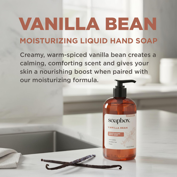 Soapbox Liquid Hand Soap, Vanilla & Lily Blossom - Gentle, Moisturizing Hand Cleanser, Vegan, Cruelty Free Hand Soap for Bathroom and Kitchen, 12oz P