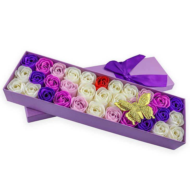 JIALEEY 33 PCS Floral Scented Bath Soap Rose Flower Petals, Plant Essential Oil Rose Soap Set Gifts Ideas for Her Women Girls Mom Valentine's Day, Pu